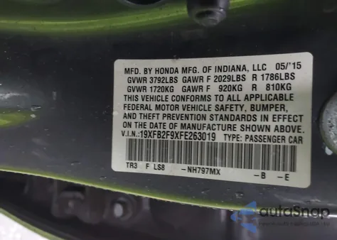 2015 Honda Civic Ex-L из США, поврежденный, VIN 19XFB2F9XFE263019